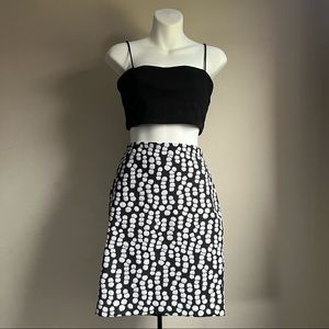 Ann Taylor Black and White Polka Dot Floral Midi Skirt